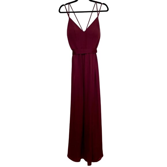 EUC Burgundy Wine Double Strap V-Neck Charmeuse Bride's Maid Dress Gown - Picture 4 of 10